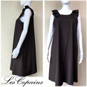 Les Copains Ruffle Brown A Line Dress Cotton 42 M